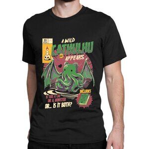 Black Matter A Wild Cathulhu Appears Graphic T-Shirt Black Short Sleeve Mens XL